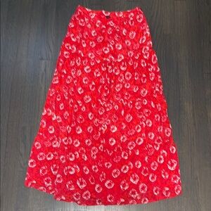 Whistles Red Maxi A-Line Skirt with Ruched Details